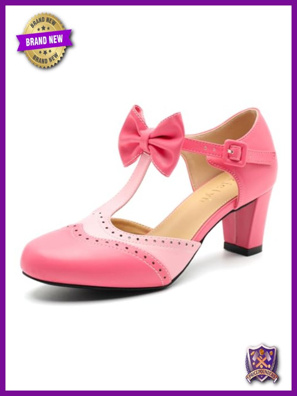 Women's Vintage T-Strap Mary Jane Pumps with Chunky Bow Heel - Retro Dress